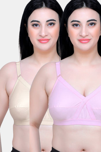 Buy Maroon Clothing Double Layered Non Wired Full Coverage Minimiser Bra (Pack of 2) - Skin Pink